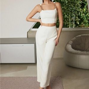 Chain Detail Crop Top & Wide Leg Pants Set